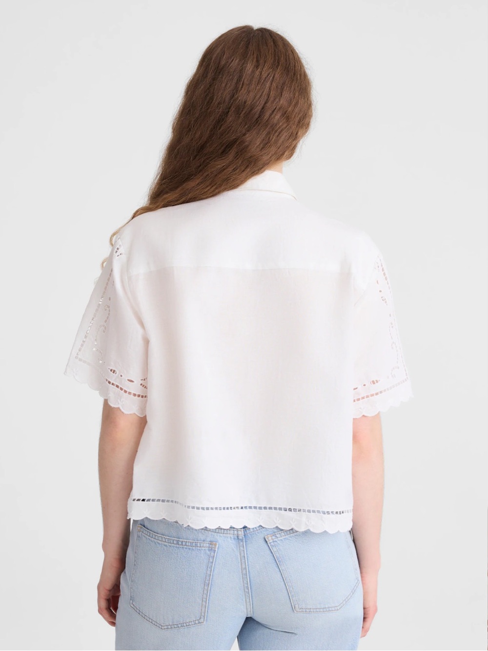 Madewell White Eyelet Boxy Crop Button-Front Shirt Size Small NWT OA388 - Picture 4 of 16